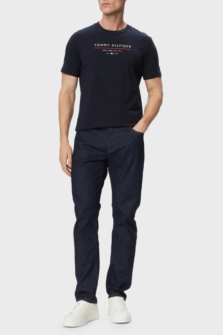 Tommy Hilfiger Logolu Pamuklu Regular Fit Bisiklet Yaka Erkek T Shirt MW0MW44359 DW5 Lacivert - Tommy Hilfiger (1)