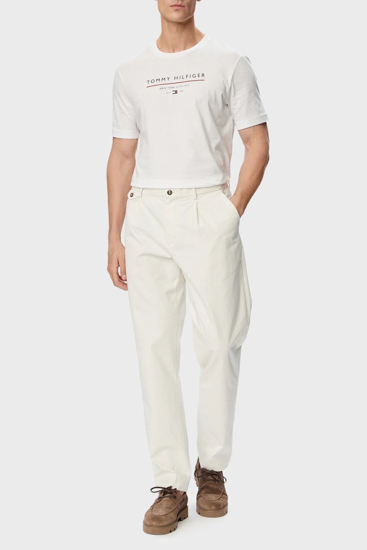 Tommy Hilfiger Logolu Pamuklu Regular Fit Bisiklet Yaka Erkek T Shirt MW0MW44359 YBR Beyaz - Tommy Hilfiger (1)