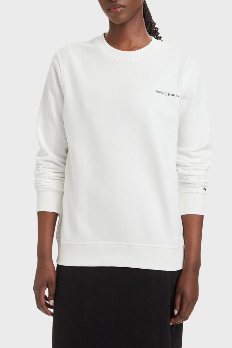 Tommy Hilfiger Logolu Pamuklu Regular Fit Bisiklet Yaka Kadın Sweat DW0DW22829 YBL Beyaz - Tommy Jeans