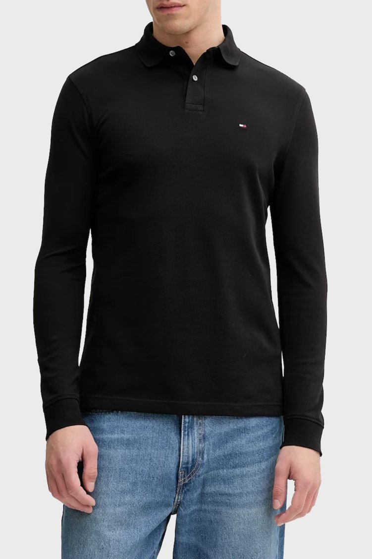 Tommy Hilfiger Logolu Pamuklu Regular Fit Düğmeli Erkek Polo Yaka Sweat MW0MW20183 BDS SİYAH - Tommy Hilfiger