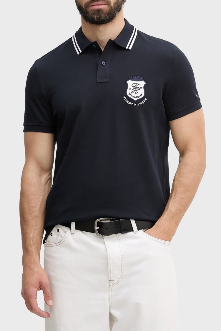 Tommy Hilfiger Logolu Pamuklu Regular Fit Erkek Polo Yaka T Shirt MW0MW43061 DW5 LACİVERT - Tommy Hilfiger