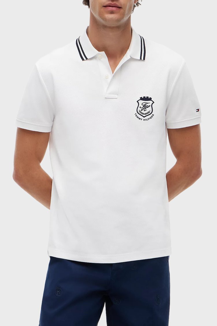 Tommy Hilfiger Logolu Pamuklu Regular Fit Erkek Polo Yaka T Shirt MW0MW43061 YBR BEYAZ - Tommy Hilfiger