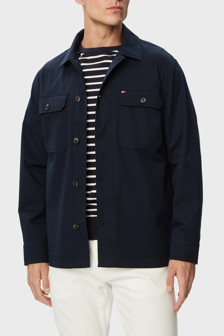 Tommy Hilfiger Logolu Pamuklu Regular Fit Göğüs Cepli Erkek Ceket MW0MW43471 DW5 Lacivert - Tommy Hilfiger