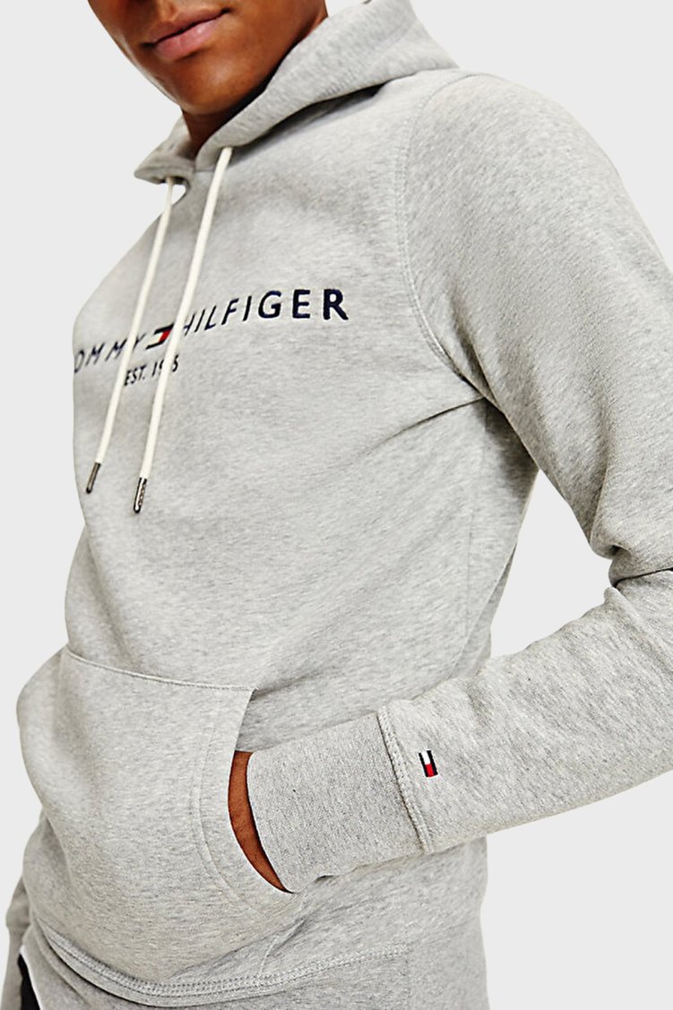 Tommy Hilfiger Logolu Pamuklu Regular Fit Kapüşonlu Erkek Sweat MW0MW10752 501 GRİ - Tommy Hilfiger