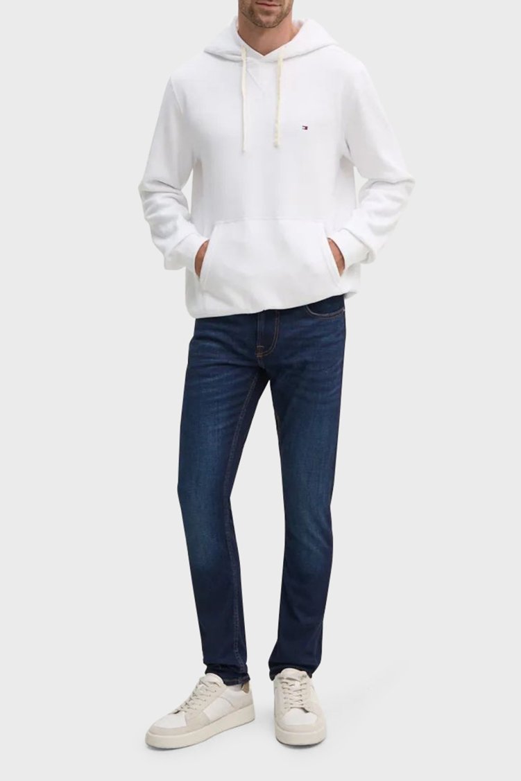 Tommy Hilfiger Logolu Pamuklu Regular Fit Kapüşonlu Erkek Sweat MW0MW37230 YBR BEYAZ - Tommy Hilfiger