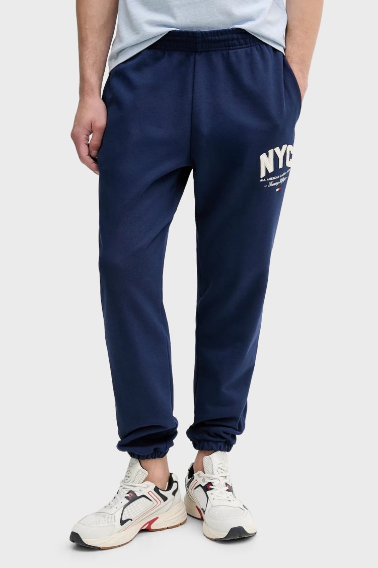 Tommy Hilfiger Logolu Pamuklu Regular Fit Ribanalı Paça Erkek Pantolon MW0MW39688 C7G MAVİ - Tommy Hilfiger