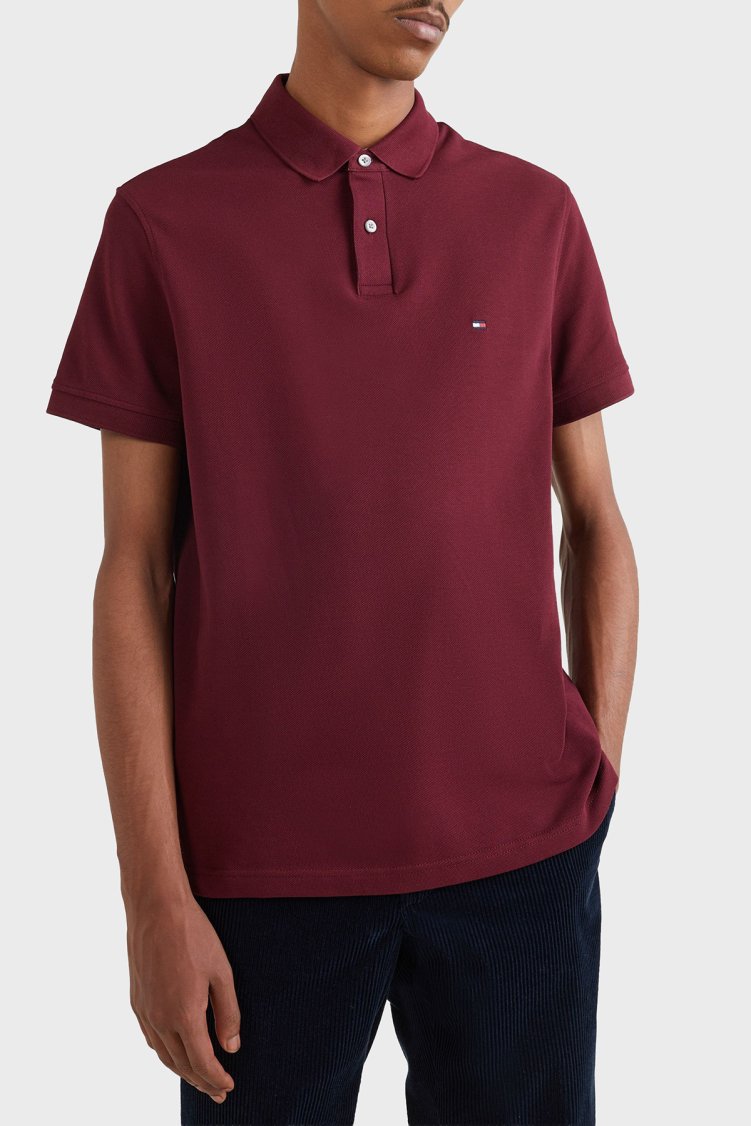 Tommy Hilfiger Logolu Pamuklu Slim Fit Erkek Polo Yaka T Shirt MW0MW17770 VLP BORDO - Tommy Hilfiger