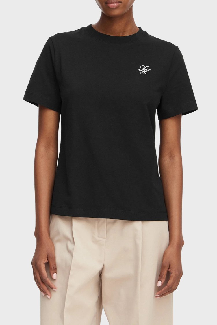 Tommy Hilfiger Logolu Regular Fit Bisiklet Yaka Kadın T Shirt WW0WW49941 BDS Siyah - Tommy Hilfiger