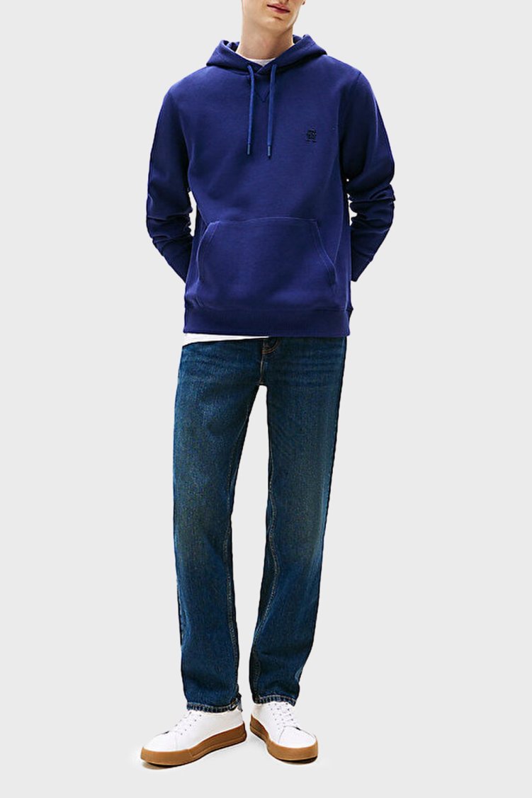 Tommy Hilfiger Logolu Streç Pamuklu Regular Fit Kapüşonlu Erkek Sweat MW0MW39371 C7G MAVİ - Tommy Hilfiger (1)
