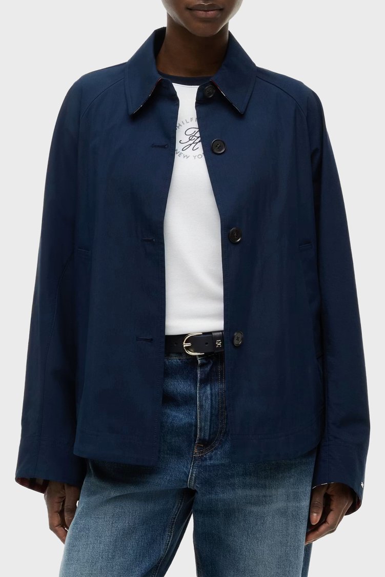 Tommy Hilfiger Logolu Su İtici Regular Fit Ceket Kadın Mont WW0WW49844 C1G Lacivert - Tommy Hilfiger