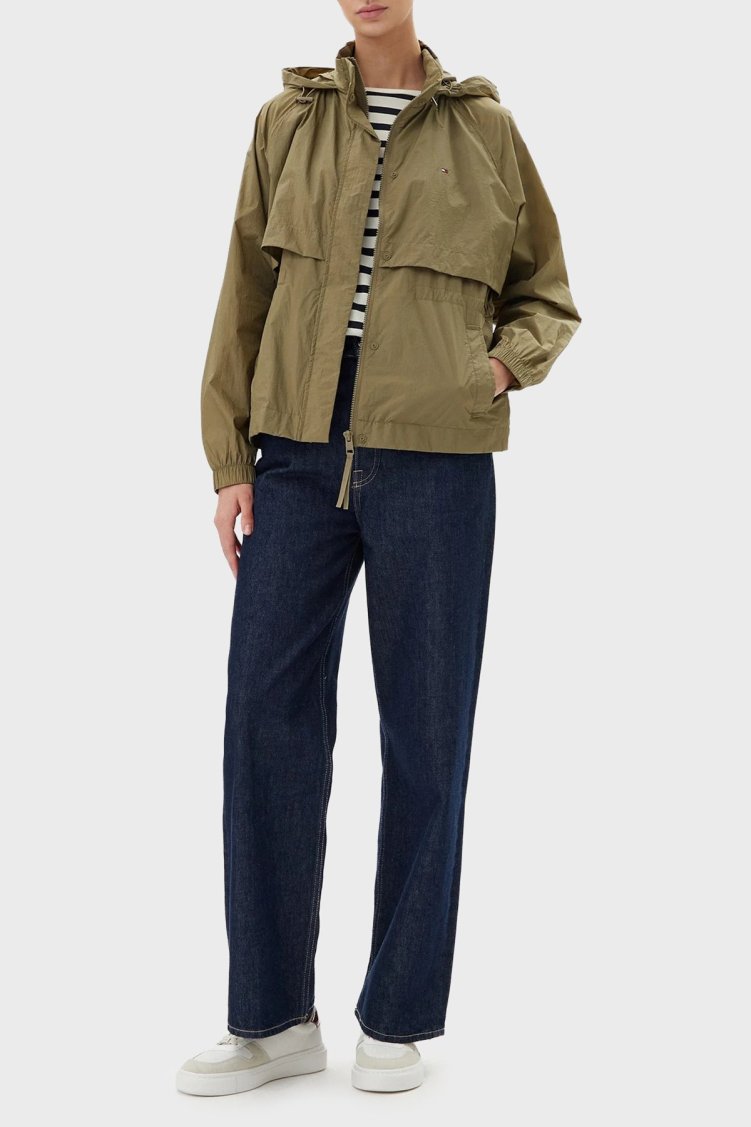 Tommy Hilfiger Logolu Su İtici Relaxed Fit Gizlenebilen Kapüşonlu Bayan Ceket WW0WW46444 RFN KOYU HAKİ - Tommy Hilfiger (1)