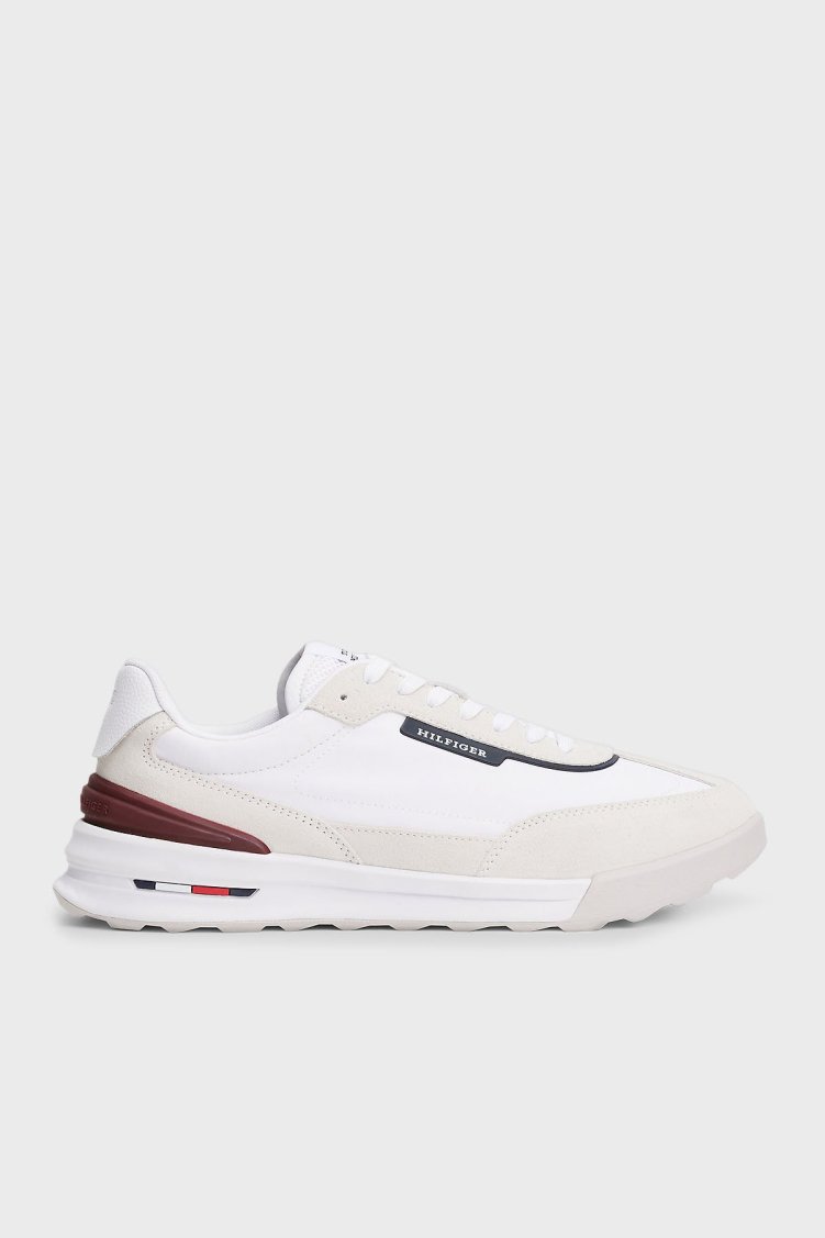 Tommy Hilfiger Logolu Süet Detaylı Sneaker Erkek Ayakkabı FM0FM05425 YBS BEYAZ - Tommy Hilfiger