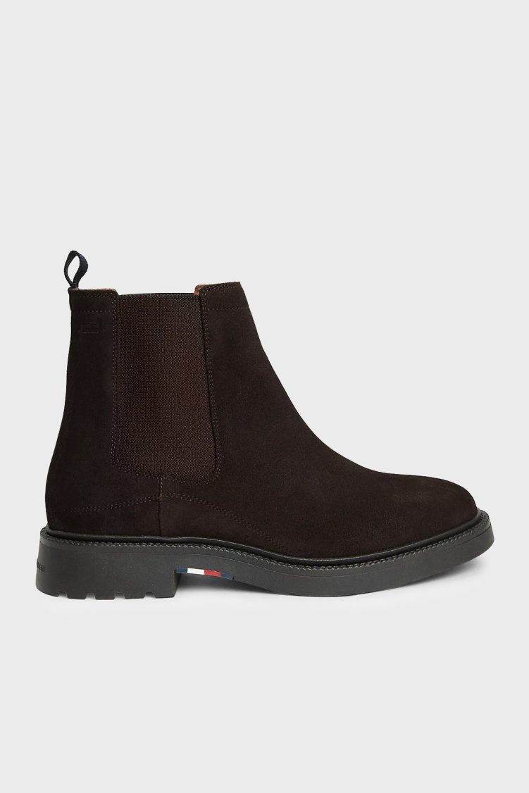 Tommy Hilfiger Logolu Süet Erkek Bot FM0FM05952 GT6 Koyu kahve - Tommy Hilfiger