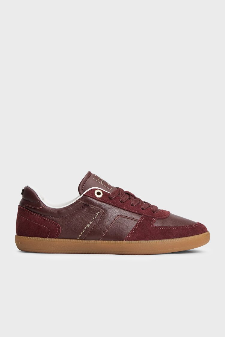 Tommy Hilfiger Logolu Süet Sneaker Kadın Ayakkabı FW0FW09483 XUT Bordo - Tommy Hilfiger