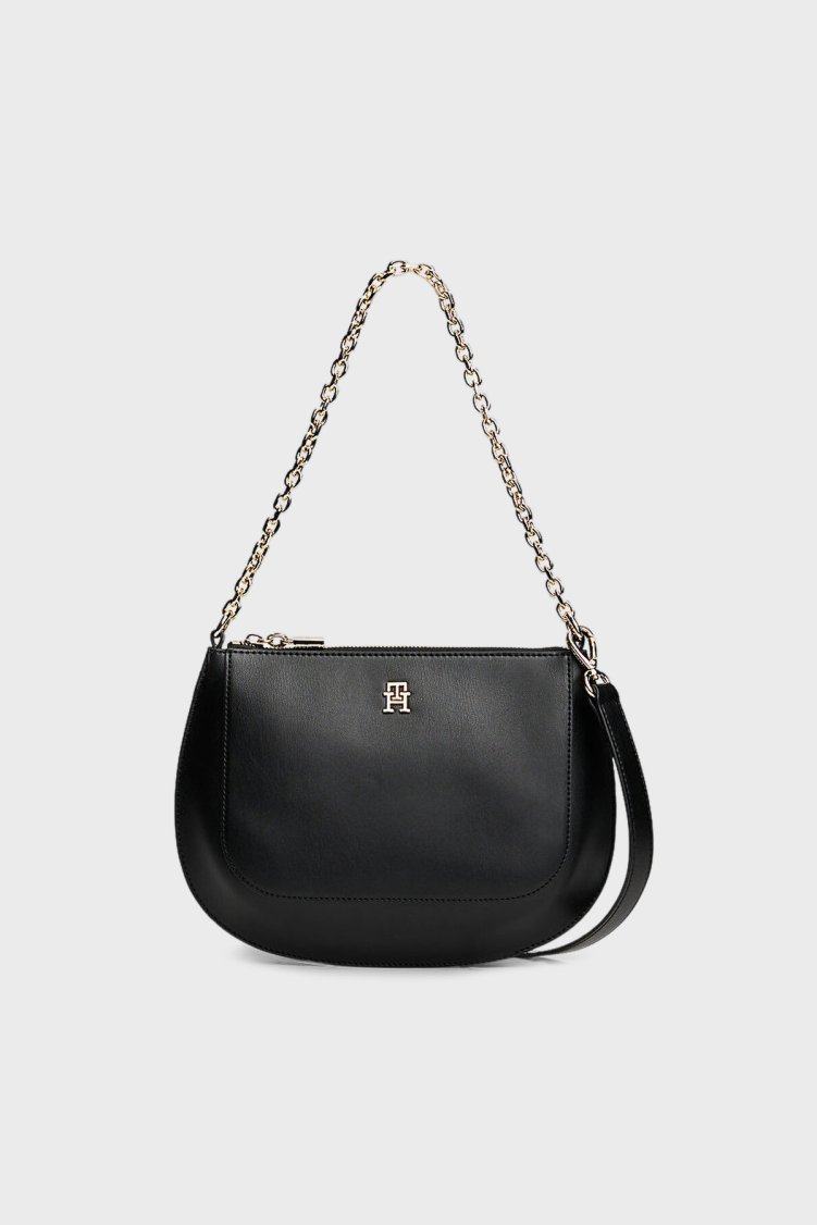 Tommy Hilfiger Logolu Zincir Askılı Kadın Çanta AW0AW18143 BDS SİYAH - Tommy Hilfiger