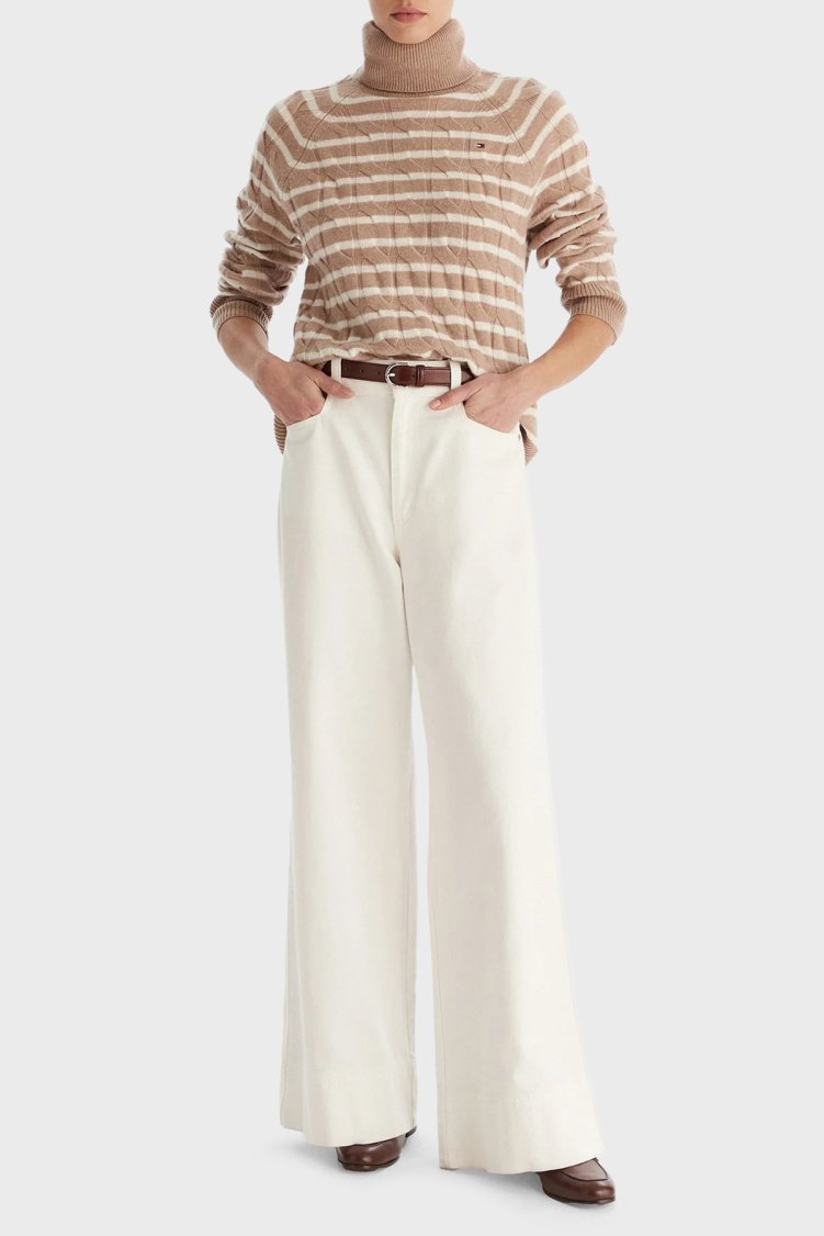 Tommy Hilfiger Örgülü Yünlü Relaxed Fit Balıkçı Yaka Bayan Kazak WW0WW46791 0AJ BEJ - Tommy Hilfiger (1)