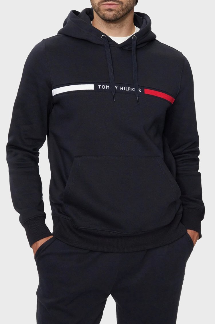 Tommy Hilfiger Pamuk Karışımlı Regular Fit Kanguru Cepli Kapüşonlu Erkek Sweat MW0MW37361 DW5 LACİVERT - Tommy Hilfiger