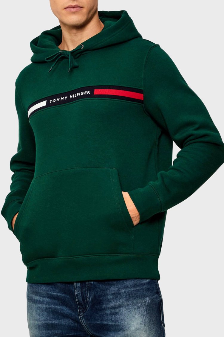 Tommy Hilfiger Pamuk Karışımlı Regular Fit Kanguru Cepli Kapüşonlu Erkek Sweat MW0MW37361 L6K YEŞİL - Tommy Hilfiger