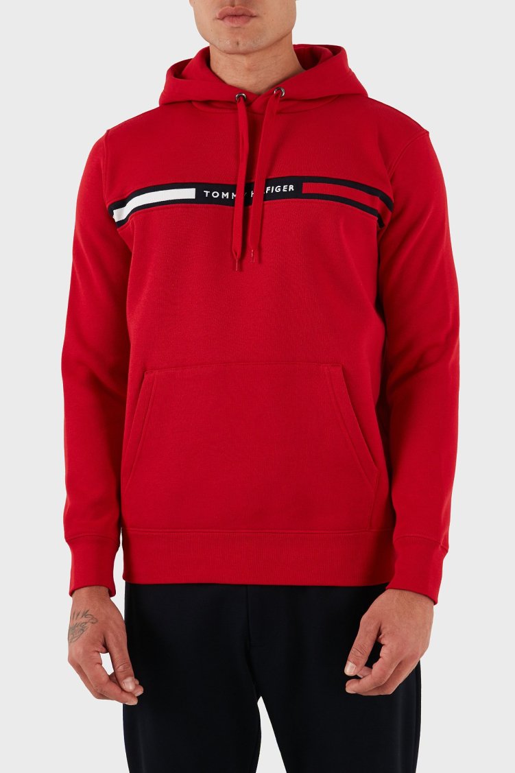 Tommy Hilfiger Pamuk Karışımlı Regular Fit Kanguru Cepli Kapüşonlu Erkek Sweat MW0MW37361 XLD KIRMIZI - Tommy Hilfiger