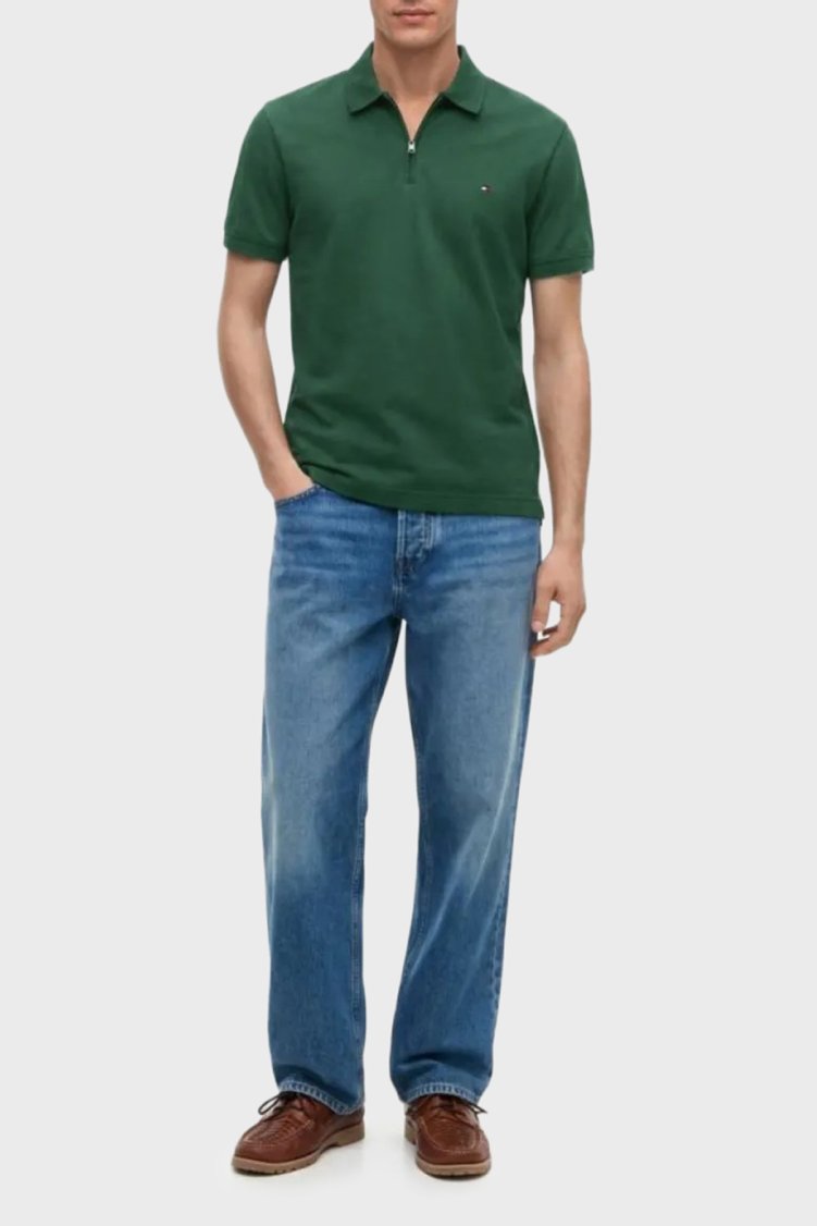 Tommy Hilfiger Pamuk Karışımlı Regular Fit Yarım Fermuarlı Erkek Polo Yaka T Shirt MW0MW43282 L2N Yeşil - Tommy Hilfiger (1)