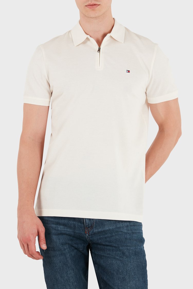 Tommy Hilfiger Pamuk Karışımlı Regular Fit Yarım Fermuarlı Erkek Polo Yaka T Shirt MW0MW43282 Z00 Açık bej - Tommy Hilfiger