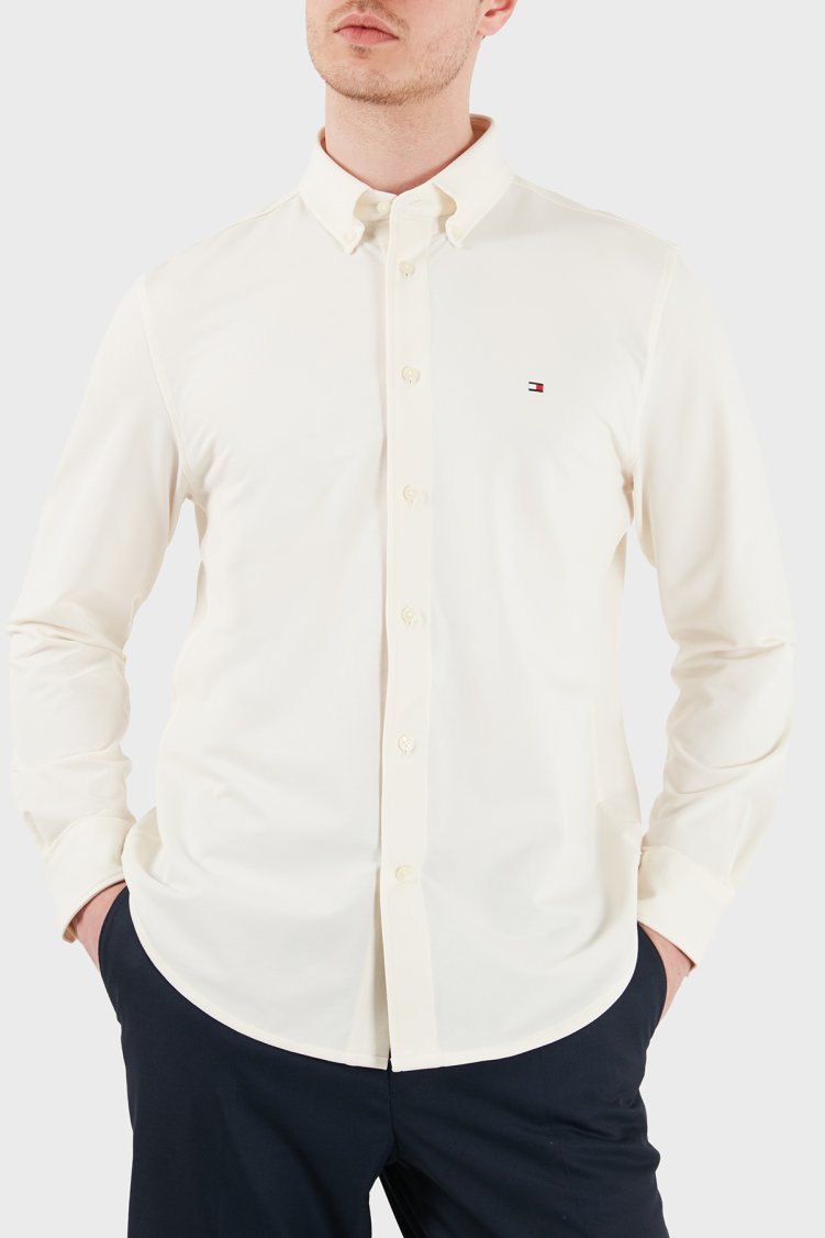 Tommy Hilfiger Pamuk Karışımlı Uzun Kollu Erkek Gömlek MW0MW41781 Z00 AÇIK BEJ - Tommy Hilfiger