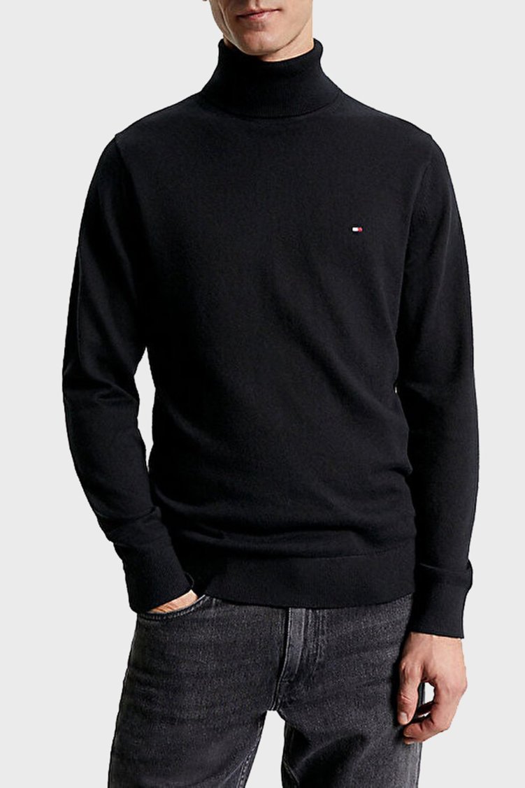 Tommy Hilfiger Pamuk ve Kaşmir Karışımlı Balıkçı Yaka Regular Fit Erkek Kazak MW0MW28048 BDS SİYAH - Tommy Hilfiger