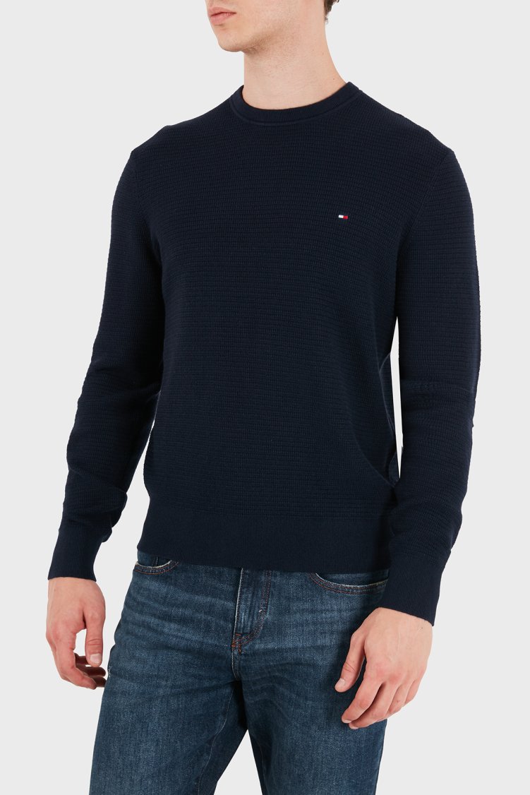 Tommy Hilfiger Pamuk Ve Kaşmir Karışımlı Bisiklet Yaka Erkek Kazak MW0MW44759 DW5 Lacivert - Tommy Hilfiger
