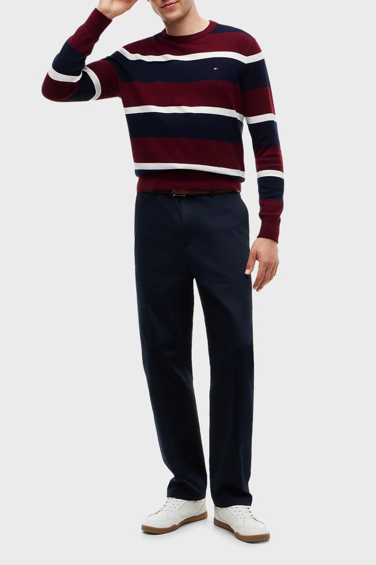 Tommy Hilfiger Pamuk ve Kaşmir Karışımlı Regular Fit Bisiklet Yaka Erkek Kazak MW0MW28046 0A7 Bordo-lacivert - Tommy Hilfiger (1)