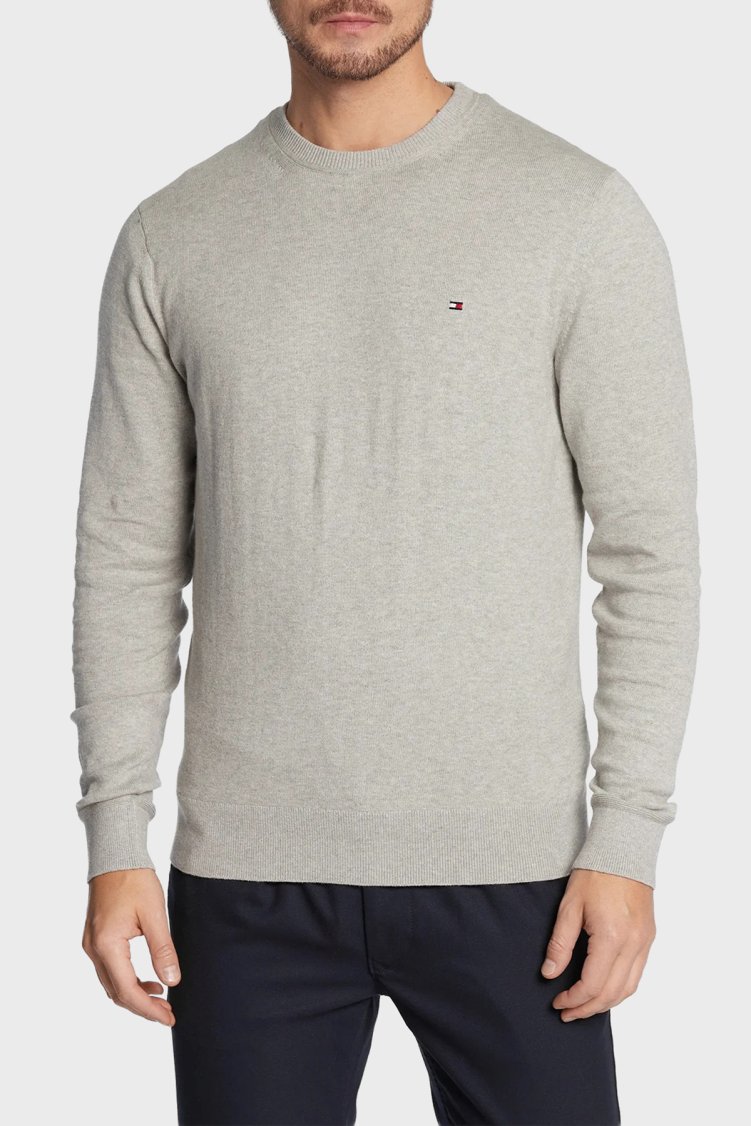 Tommy Hilfiger Pamuk ve Kaşmir Karışımlı Regular Fit Bisiklet Yaka Erkek Kazak MW0MW28046 P01 GRİ - Tommy Hilfiger