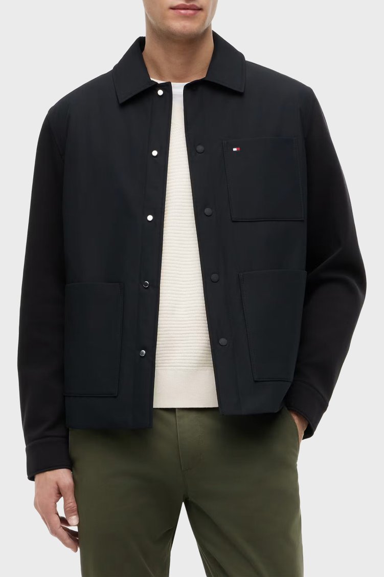 Tommy Hilfiger Pamuklu Klasik Yaka Çıtçıtlı Erkek Ceket MW0MW43215 BDS Siyah - Tommy Hilfiger