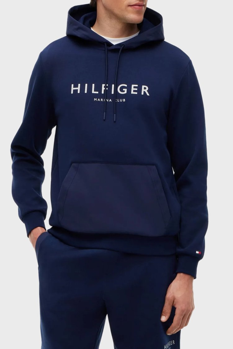 Tommy Hilfiger Pamuklu Logolu Kapüşonlu Yaka Erkek Sweat MW0MW43191 DCC Lacivert - Tommy Hilfiger