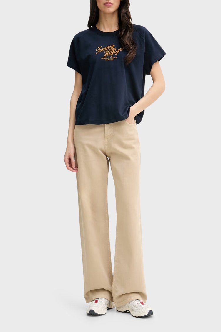 Tommy Hilfiger Pamuklu Logolu Regular Fit Bisiklet Yaka Kadın T Shirt WW0WW50787 C1G LACİVERT - Tommy Hilfiger (1)