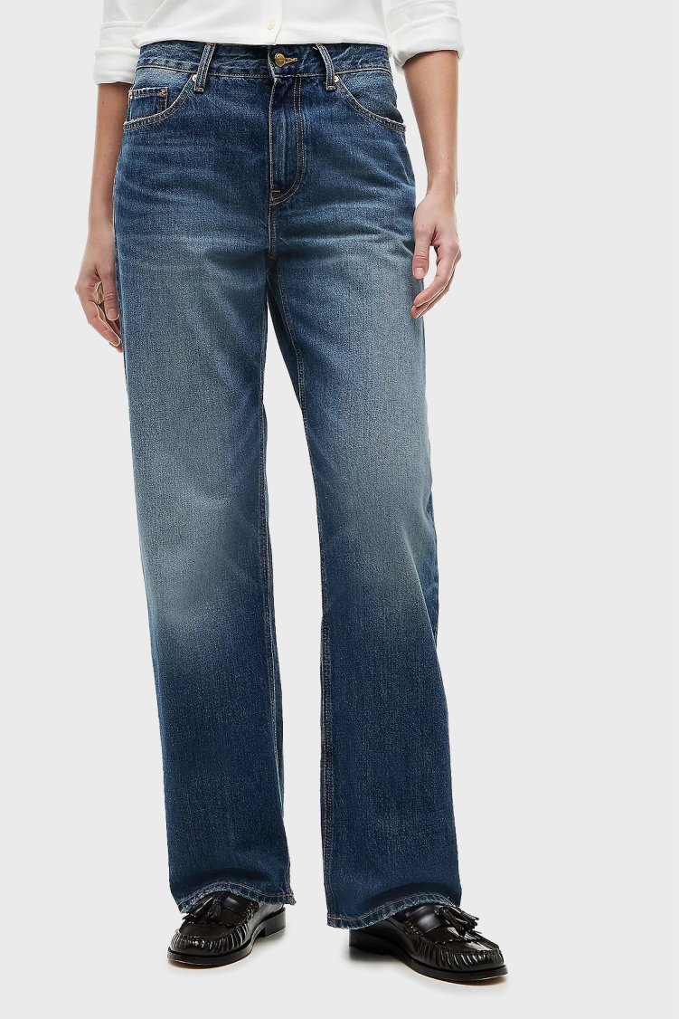 Tommy Hilfiger Pamuklu Loose Fit Düz Paça Jeans Kadın Kot Pantolon WW0WW50963 1A9 Mavi - Tommy Hilfiger
