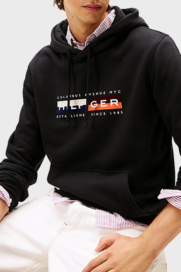 Tommy Hilfiger Pamuklu Regular Fit Baskılı Kapüşon Yaka Erkek Sweat MW0MW40041 BDS SİYAH - Tommy Hilfiger (1)