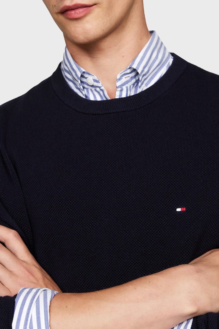 Tommy Hilfiger Pamuklu Regular Fit Bisiklet Yaka Erkek Kazak MW0MW36347 DW5 LACİVERT - Tommy Hilfiger (1)