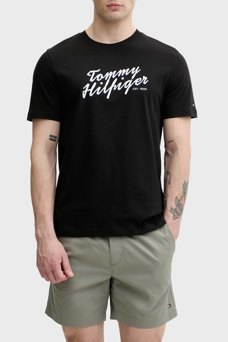 Tommy Hilfiger Pamuklu Regular Fit Bisiklet Yaka Erkek T Shirt MW0MW42385 BDS SİYAH - Tommy Hilfiger