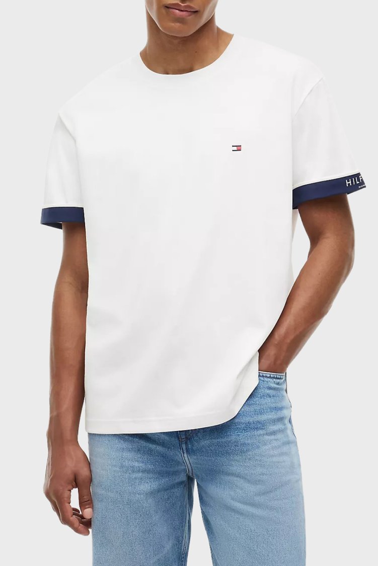 Tommy Hilfiger Pamuklu Regular Fit Bisiklet Yaka Erkek T Shirt MW0MW43203 YBR Beyaz - Tommy Hilfiger