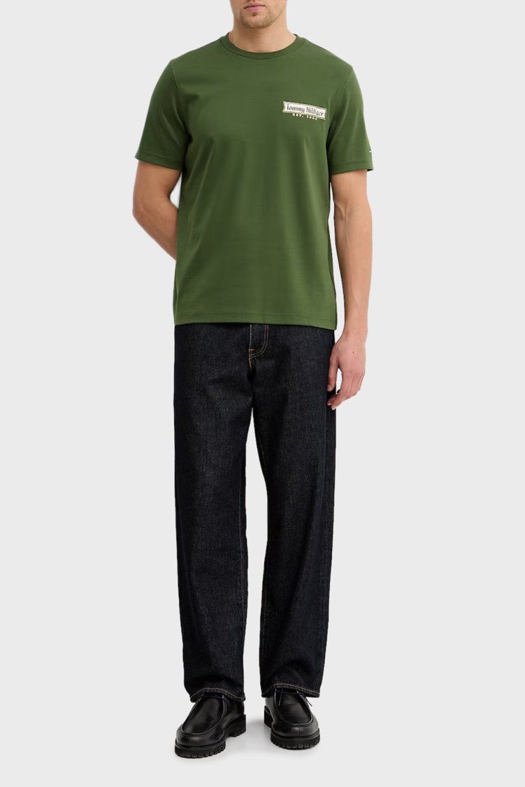 Tommy Hilfiger Pamuklu Regular Fit Bisiklet Yaka Logolu Erkek T Shirt MW0MW41463 L01 YEŞİL - Tommy Hilfiger (1)