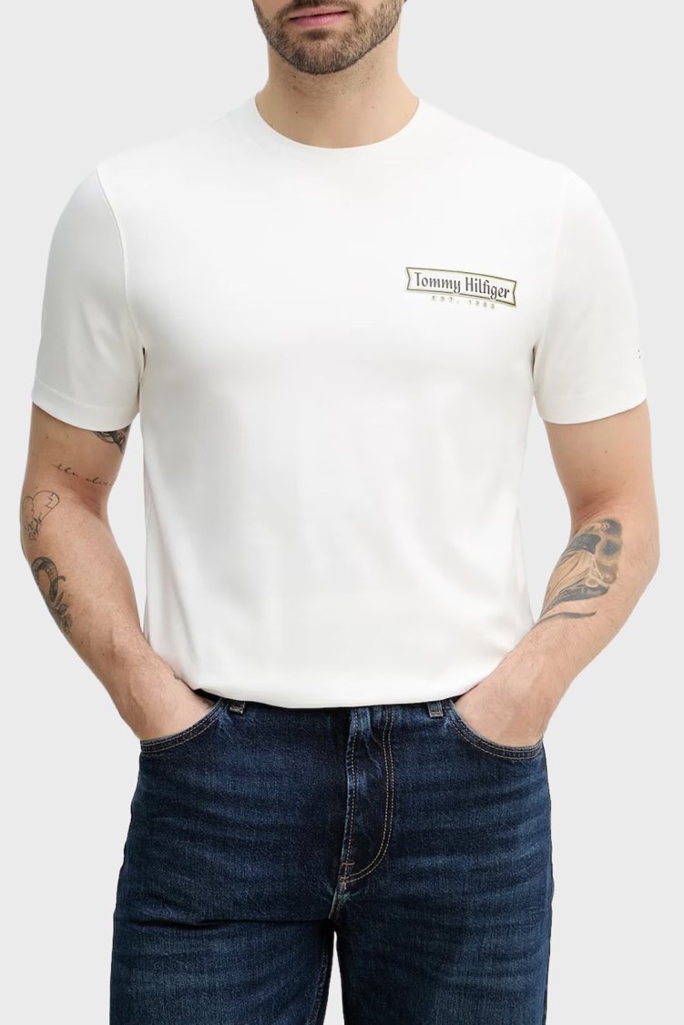 Tommy Hilfiger Pamuklu Regular Fit Bisiklet Yaka Logolu Erkek T Shirt MW0MW41463 YBL BEYAZ - Tommy Hilfiger