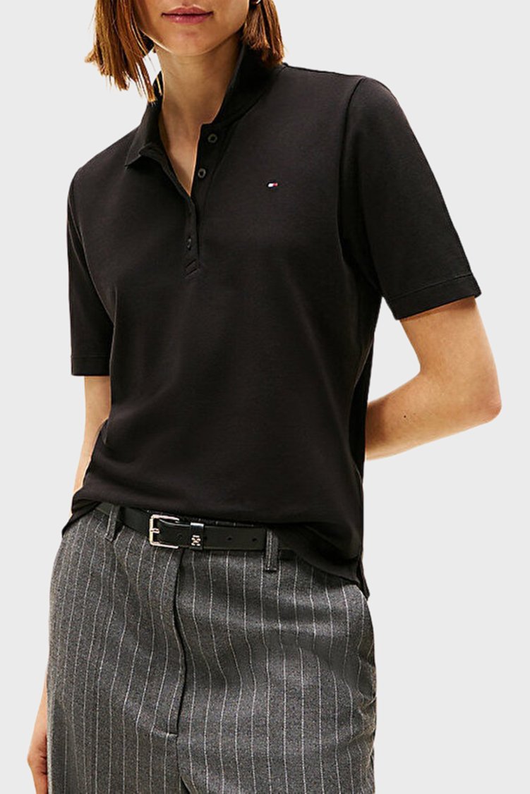 Tommy Hilfiger Pamuklu Regular Fit Düğmeli Kadın Polo Yaka T Shirt WW0WW43224 BDS SİYAH - Tommy Hilfiger
