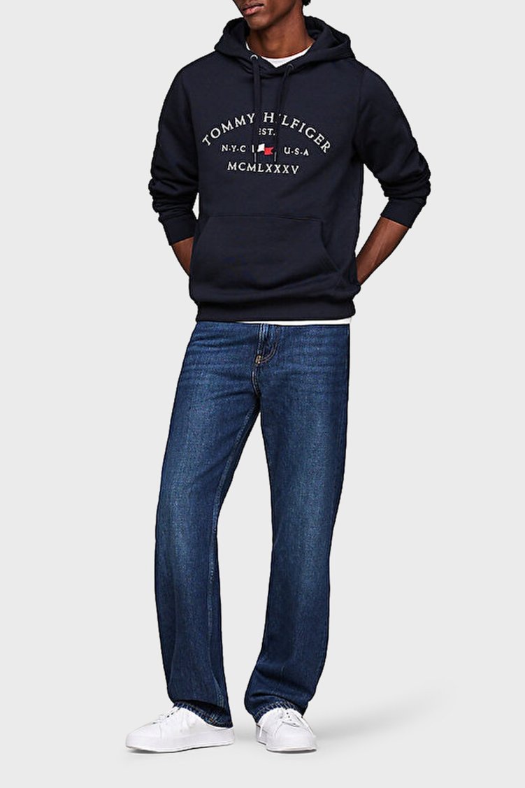 Tommy Hilfiger Pamuklu Regular Fit Kanguru Cepli Kapüşonlu Erkek Sweat MW0MW37244 DW5 LACİVERT - Tommy Hilfiger