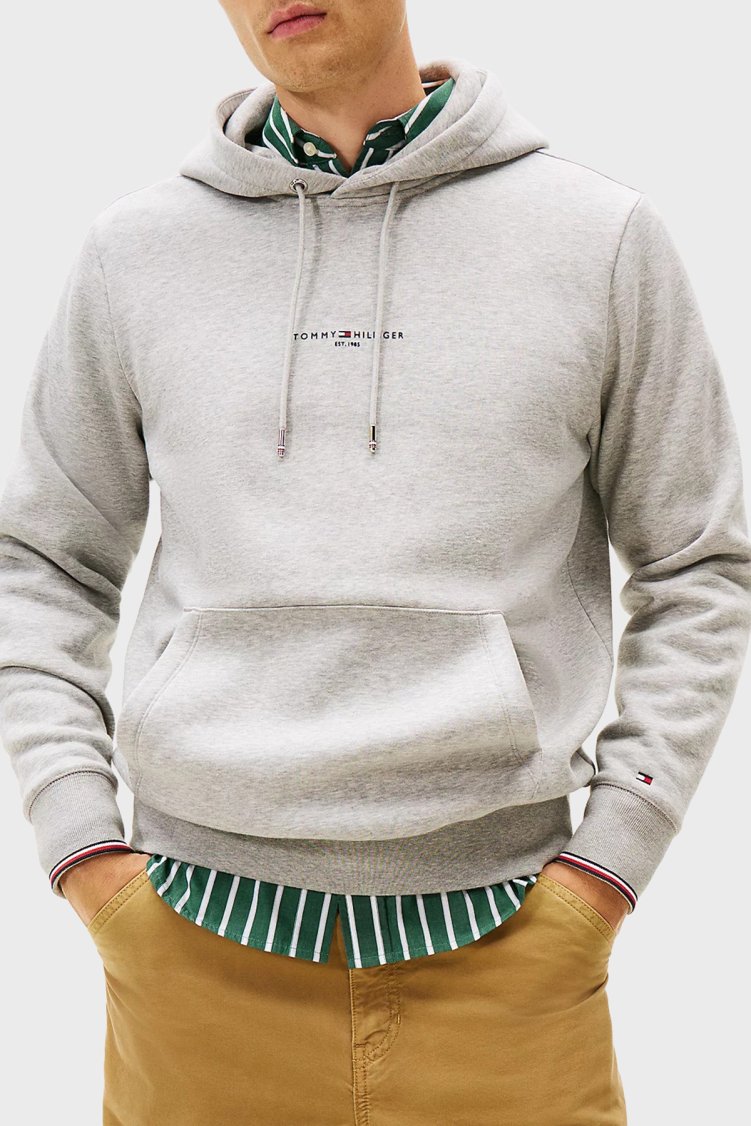 Tommy Hilfiger Pamuklu Regular Fit Logolu Kapüşon Yaka Erkek Sweat MW0MW32673 P01 GRİ - Tommy Hilfiger