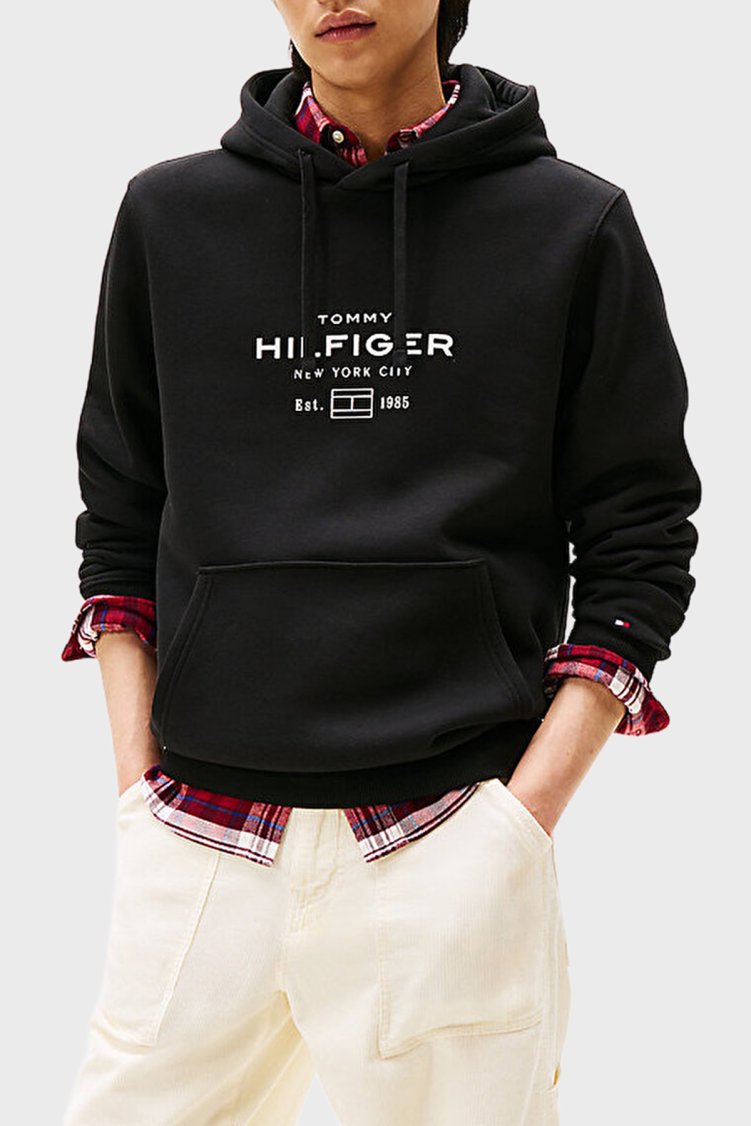 Tommy Hilfiger Pamuklu Regular Fit Logolu Kapüşonlu Erkek Sweat MW0MW40864 BDS SİYAH - Tommy Hilfiger