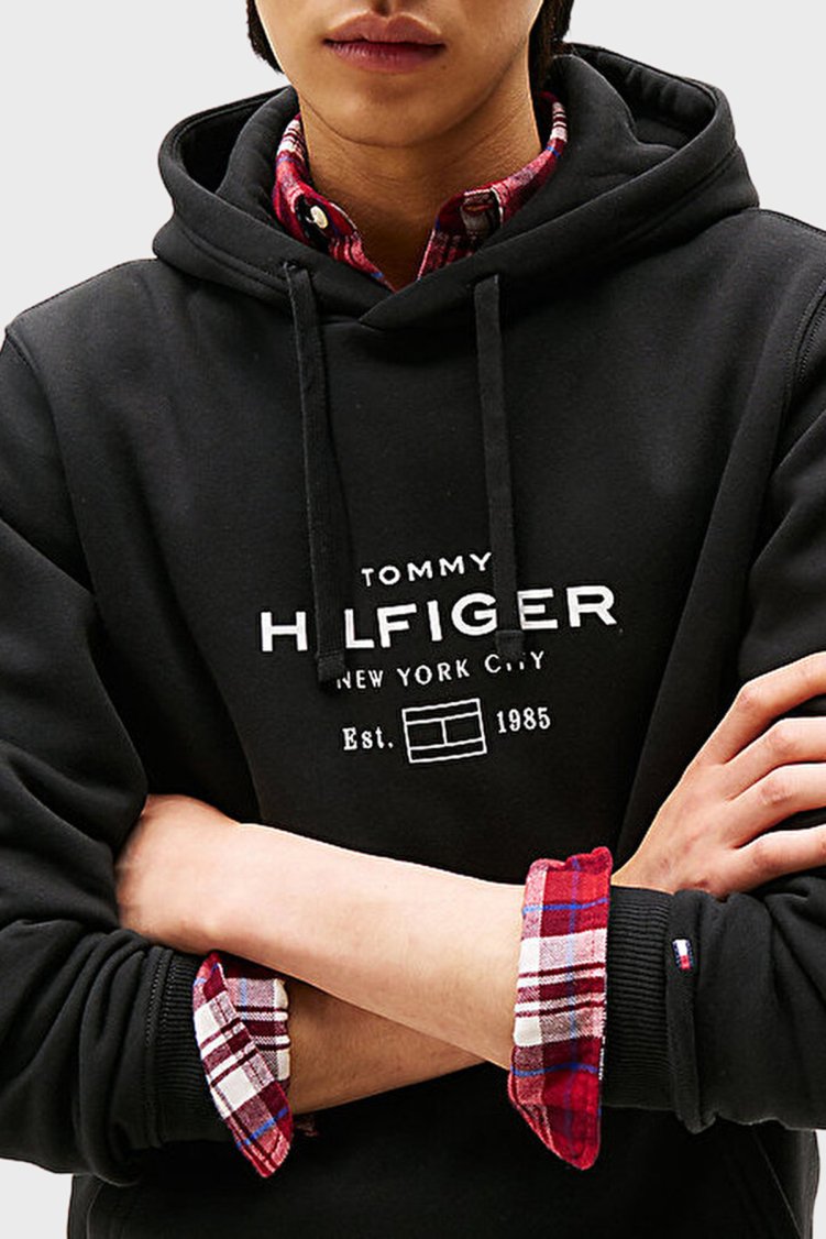 Tommy Hilfiger Pamuklu Regular Fit Logolu Kapüşonlu Erkek Sweat MW0MW40864 BDS SİYAH - Tommy Hilfiger (1)