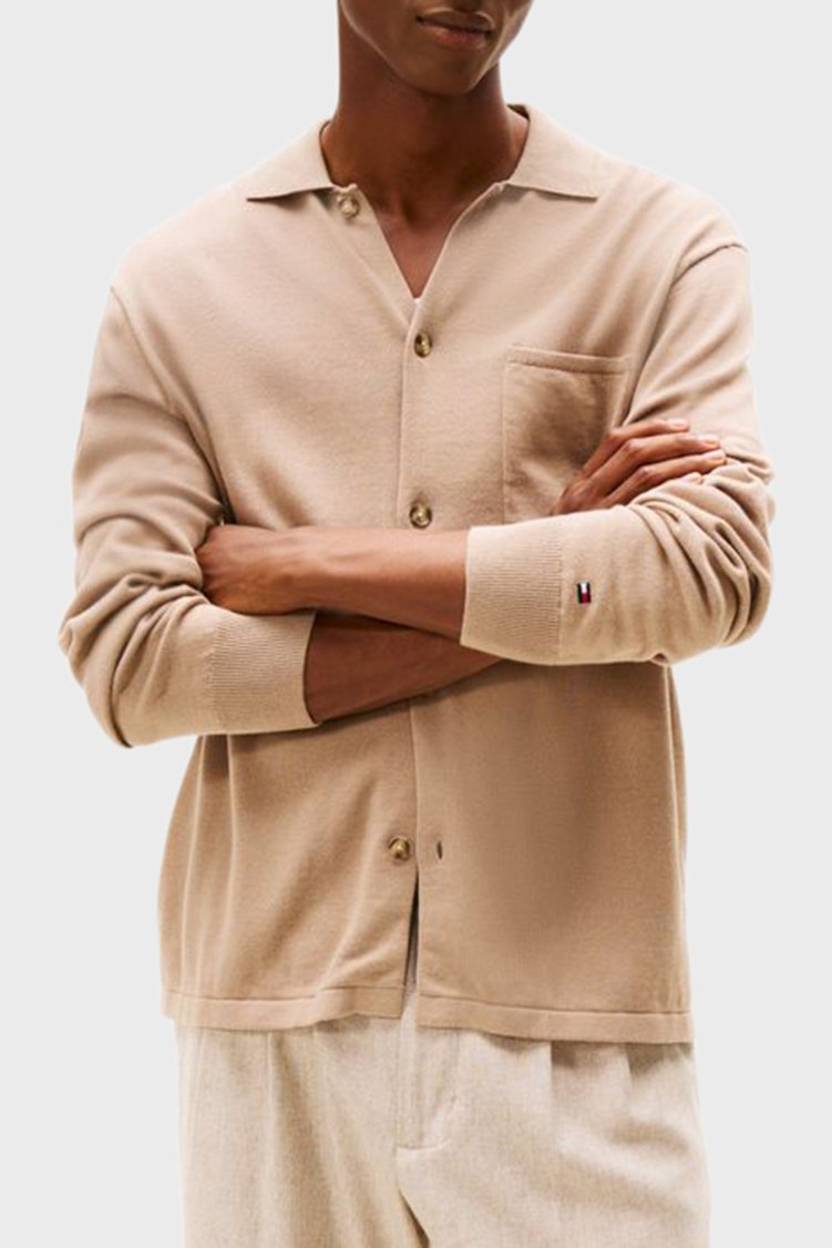Tommy Hilfiger Pamuklu Regular Fit Logolu Klasik Yaka Erkek Sweat MW0MW40432 AFE BEJ - Tommy Hilfiger