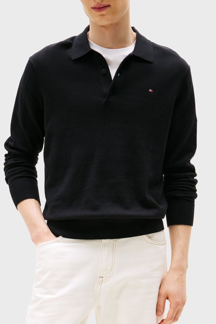 Tommy Hilfiger Pamuklu Regular Fit Polo Yaka Erkek Kazak MW0MW36519 BDS SİYAH - Tommy Hilfiger