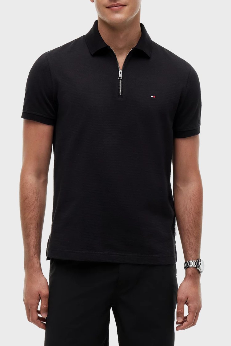 Tommy Hilfiger Pamuklu Regular Fit Yarım Fermuarlı Erkek Polo Yaka T Shirt MW0MW42762 BDS SİYAH - Tommy Hilfiger