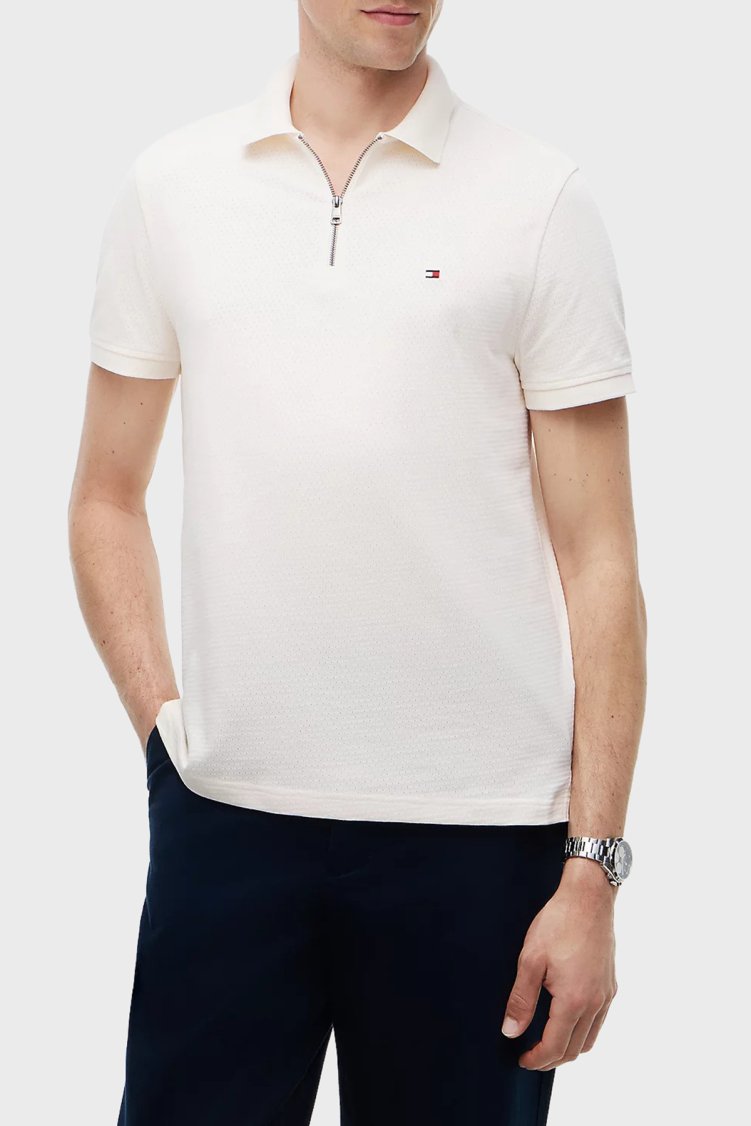 Tommy Hilfiger Pamuklu Regular Fit Yarım Fermuarlı Erkek Polo Yaka T Shirt MW0MW42762 Z00 AÇIK BEJ - Tommy Hilfiger