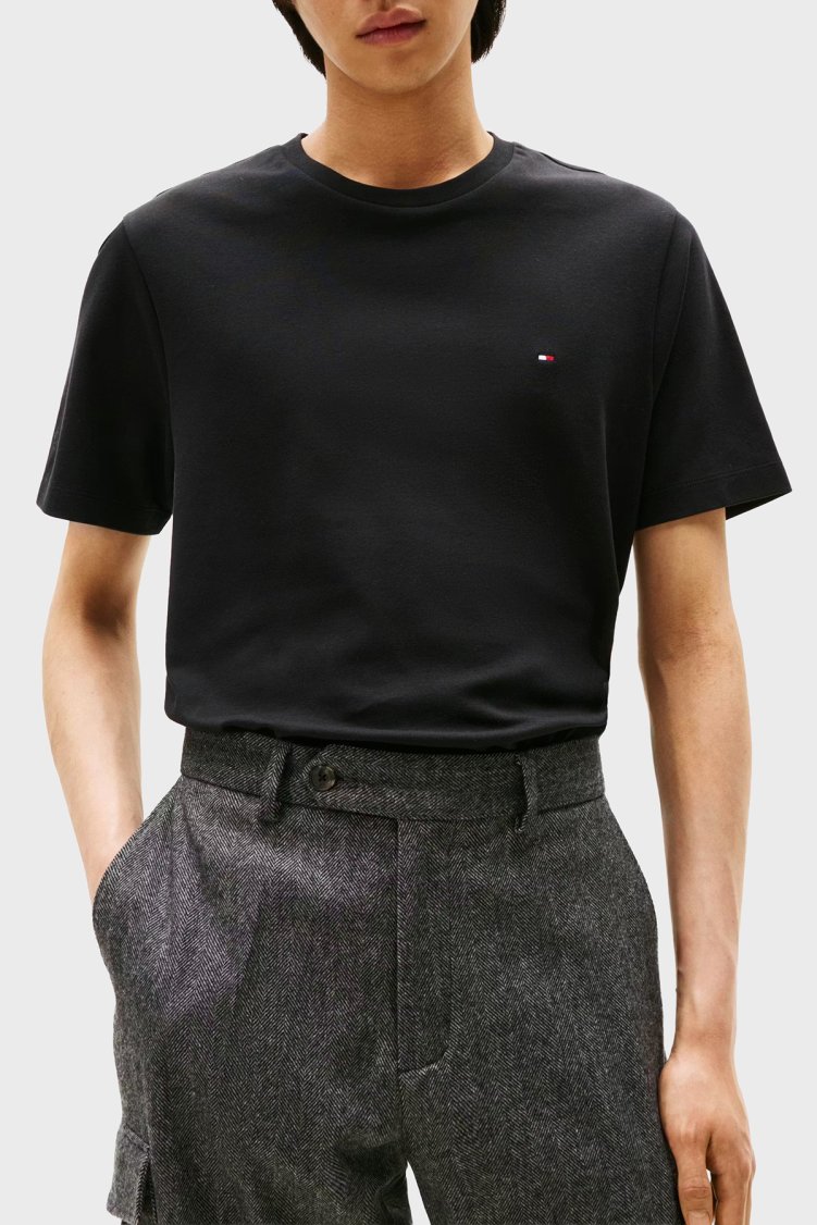Tommy Hilfiger Pamuklu Reguları Fit Logolu Bisiklet Yaka Erkek T Shirt MW0MW37508 BDS SİYAH - Tommy Hilfiger